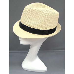 Fedora Straw Hat – 12 PCS Beige -HT-1188BE